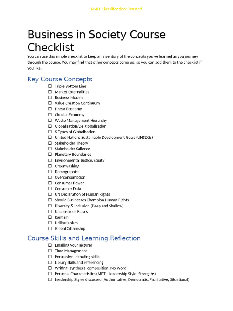 Student Learning Course Checklist | PDF