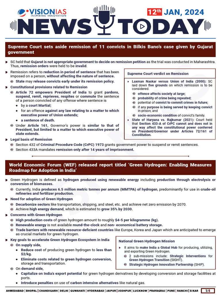VisionIAS Daily Current Affairs 12 January 2024 | PDF | Pardon | Swami ...