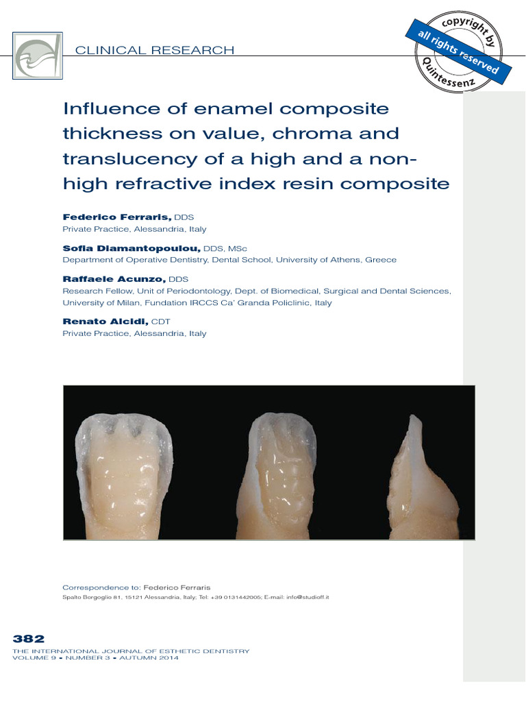 Influence of Enamel Composite Thickness | PDF | Color | Tooth Enamel