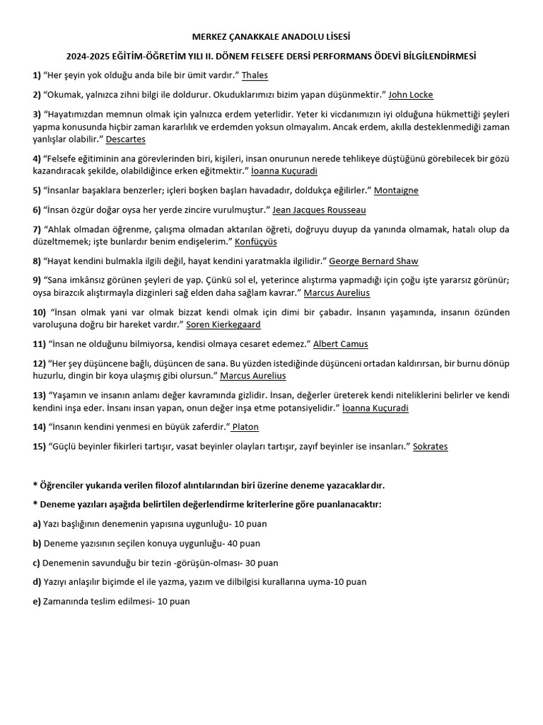 Felsefe Performans ödevi Pdf