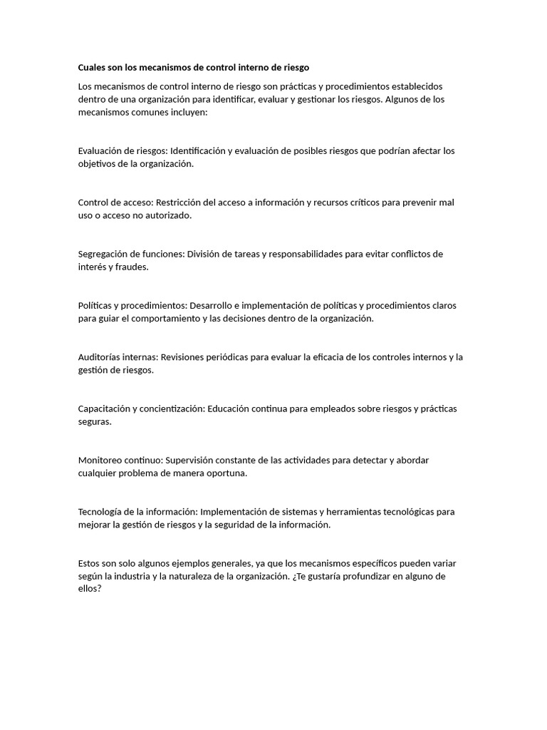 Mecanismos de Control Interno de Riesgo | PDF | Auditoría | Contabilidad