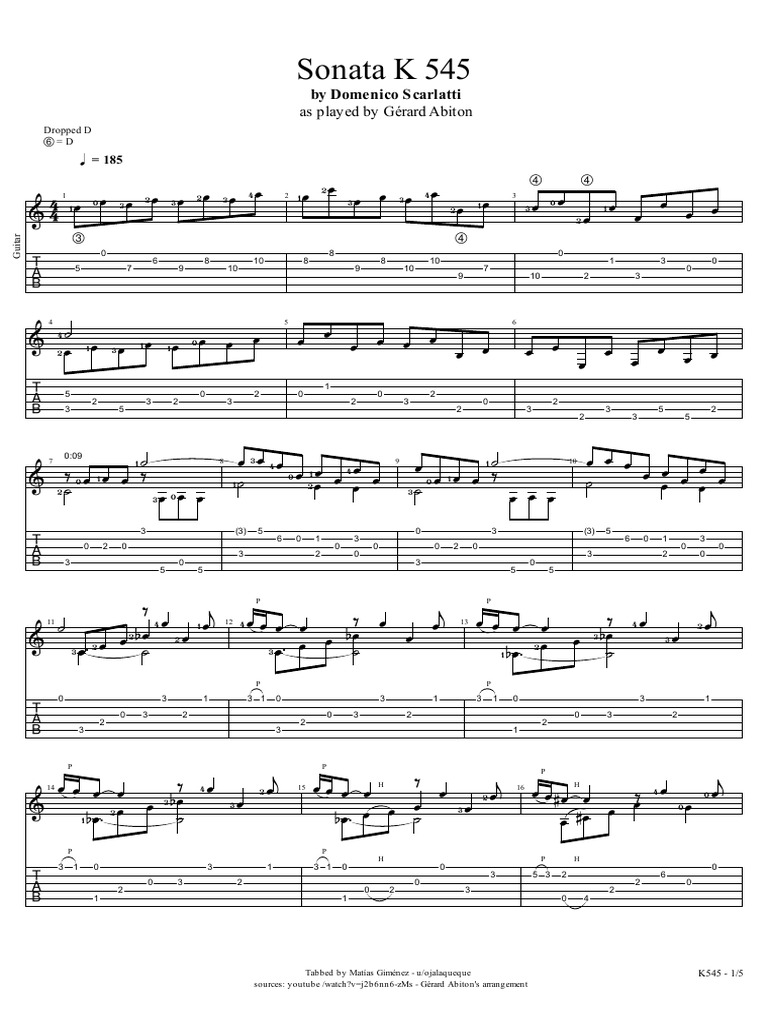 Scarlatti's Sonata K 545 for Guitar | PDF | Harpsichord | Classical ...