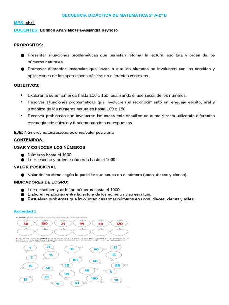 Secuencia Didáctica: Números hasta 1000 | PDF | Matemáticas