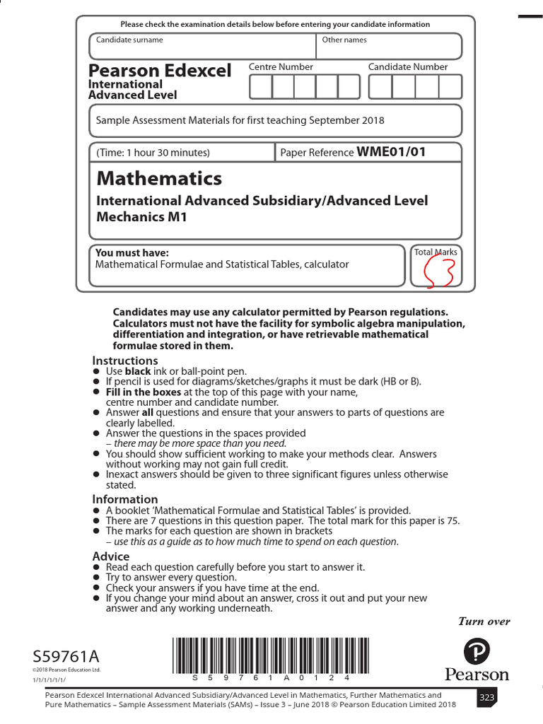 Mechanics M1 Sample Exam Paper | PDF | Force | Mass