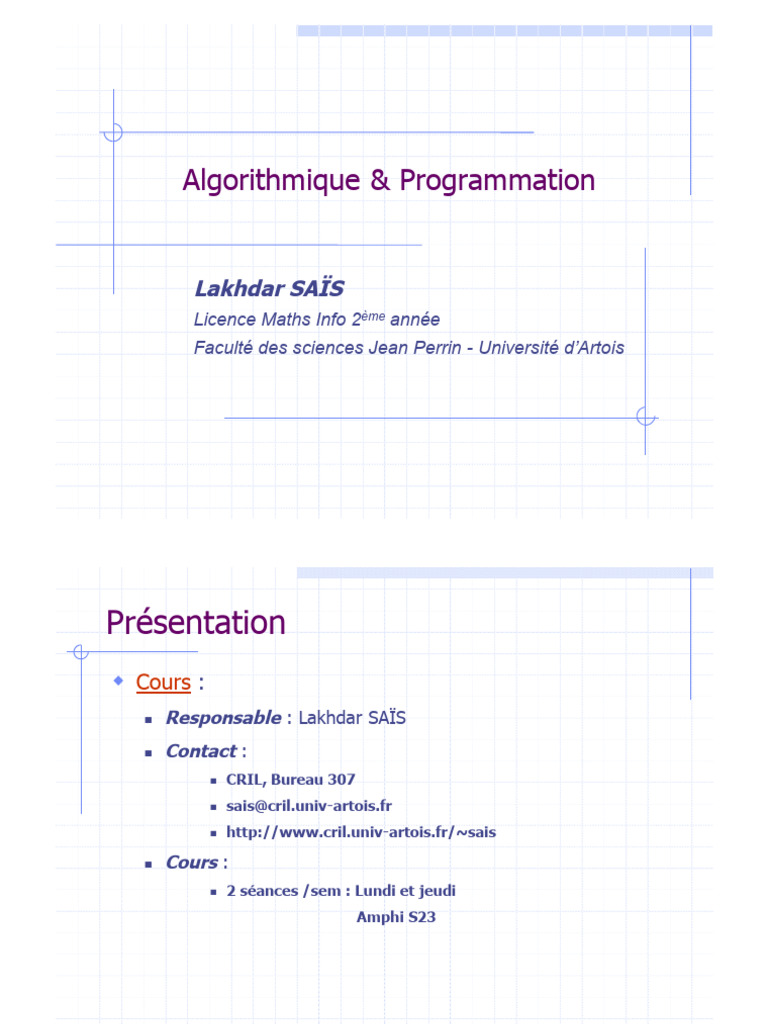 Cours d'Algorithmique et Programmation | PDF | Programme informatique ...