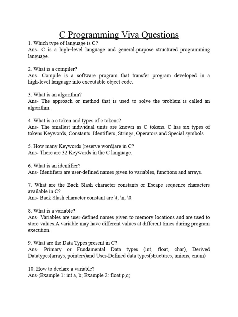 C Programming Interview Questions Guide | PDF | Pointer (Computer ...