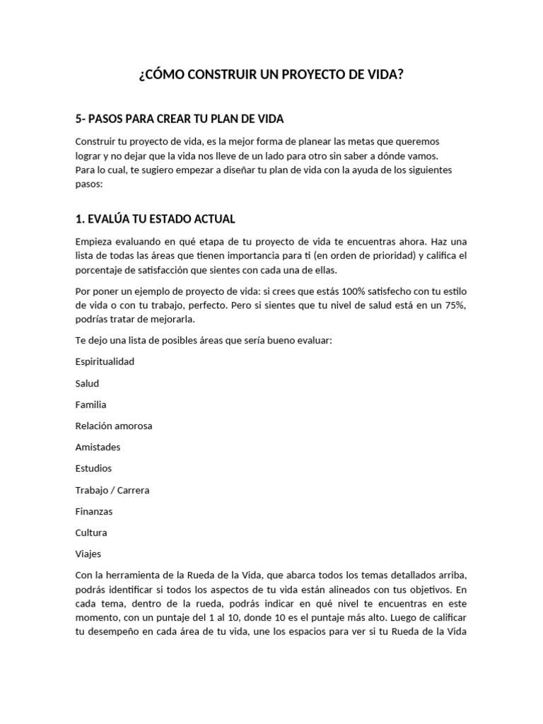 5 Pasos para Crear tu Proyecto de Vida | PDF