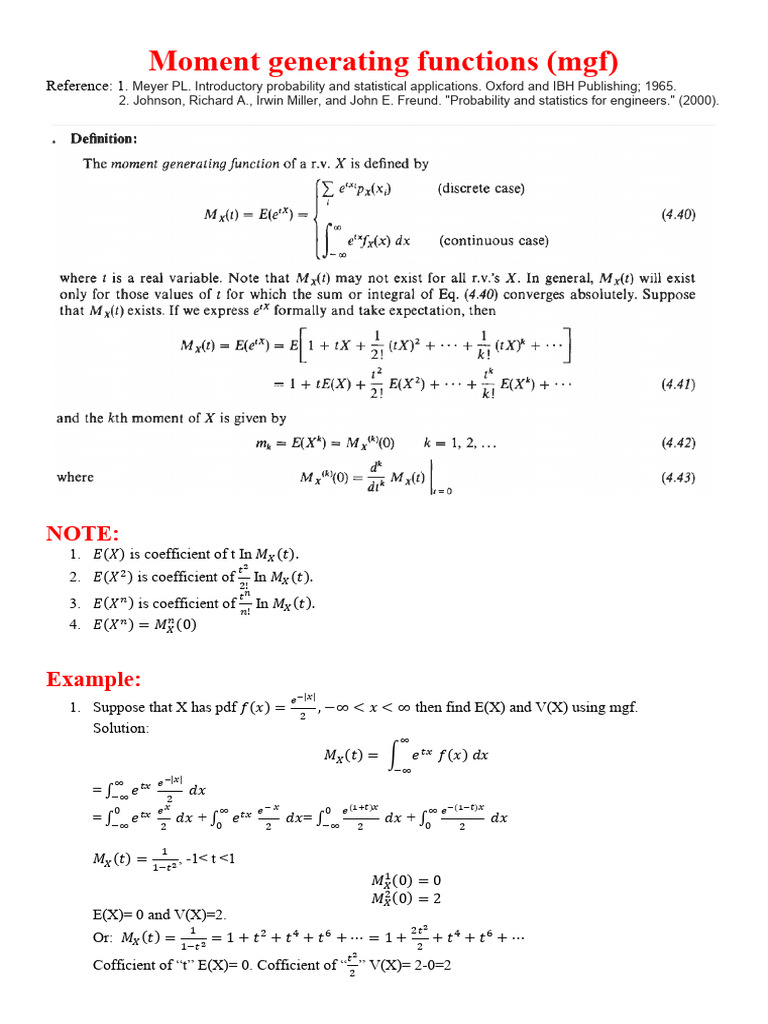 Moment Generating Functions | PDF | Mathematical Analysis ...