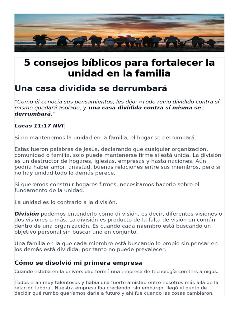 5 Consejos Bíblicos para la Unidad Familiar | PDF | Oración | Amor