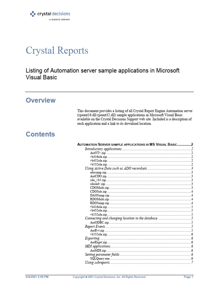 Crystal Reports VB Automation Samples | PDF | World Wide Web | Internet ...
