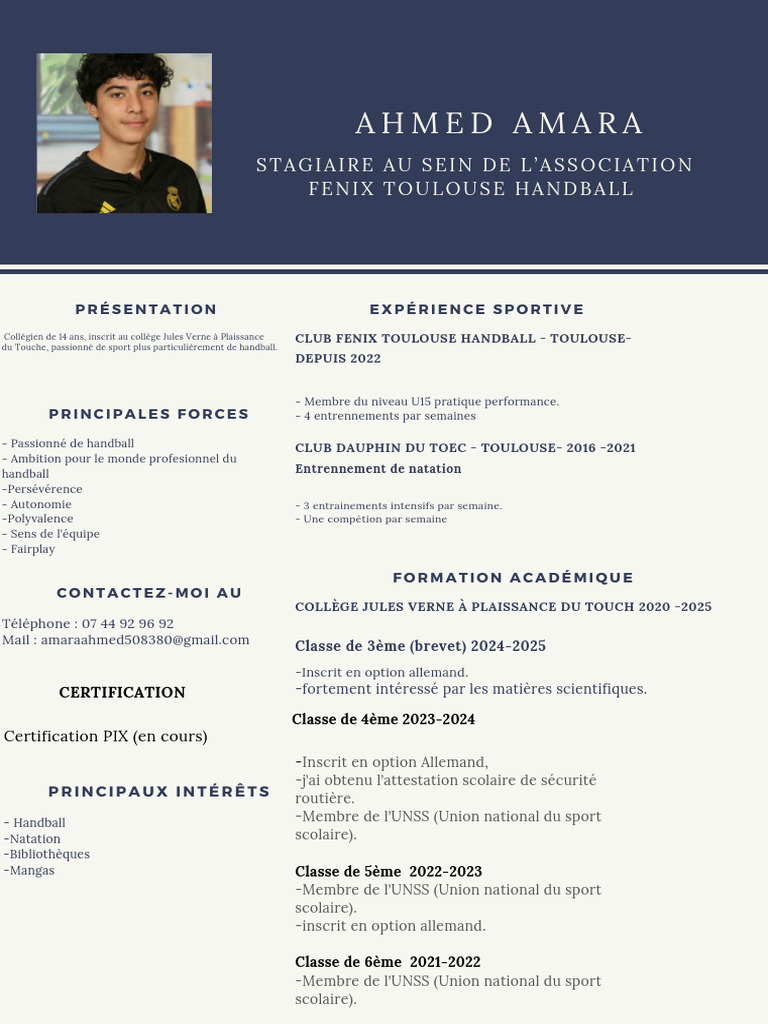 CV Sportif d'Ahmed Amara - Handball | PDF | Des sports | Activités de ...