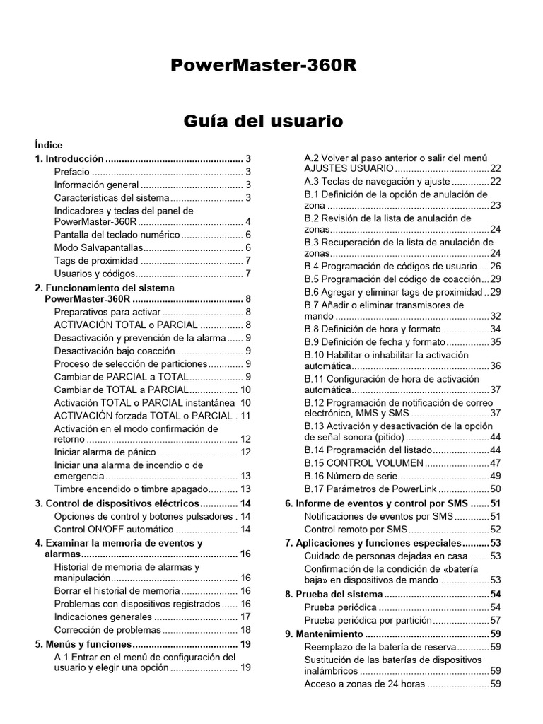 PowerMaster 360R User Guide Spanish D-307265 | PDF | Gsm | Telefonía móvil