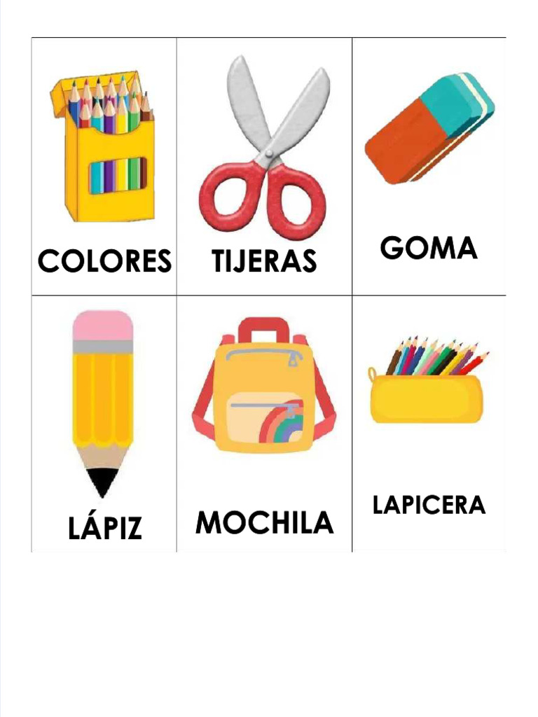 Lista de útiles escolares en inglés | PDF