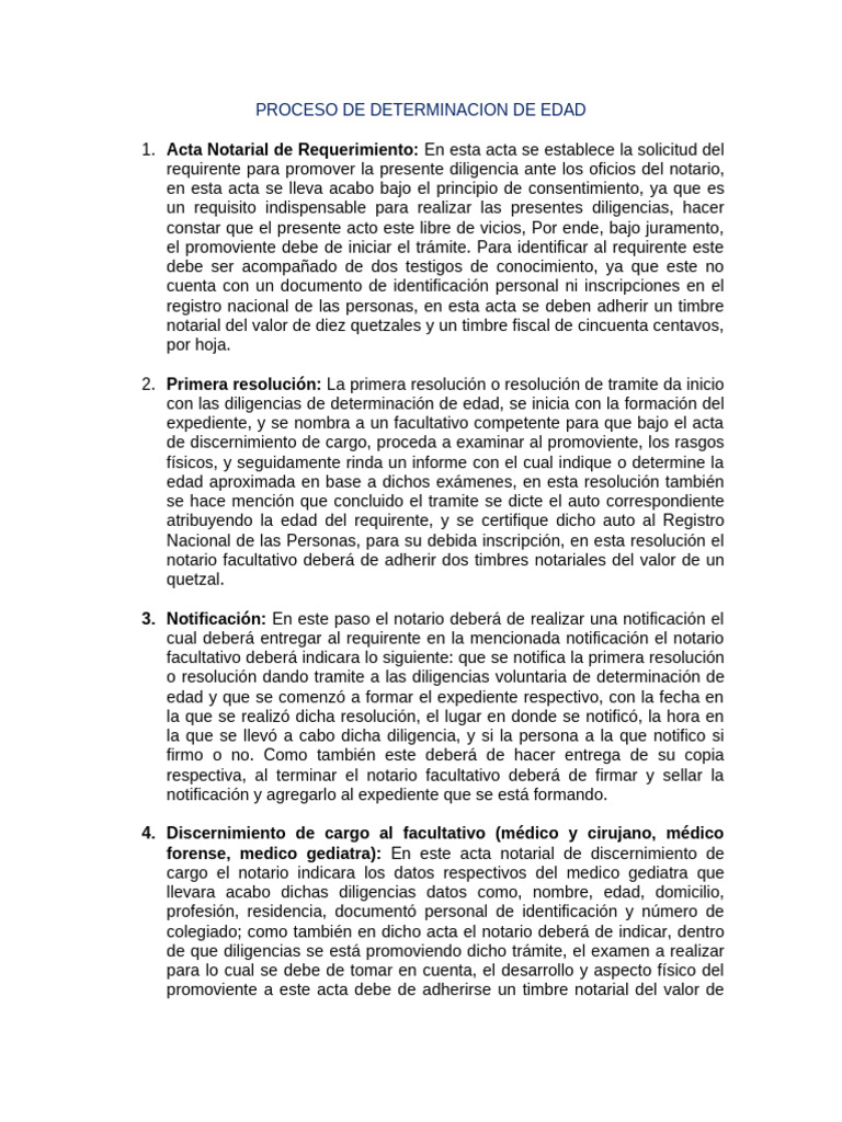 Proceso Notarial de Determinación de Edad | PDF