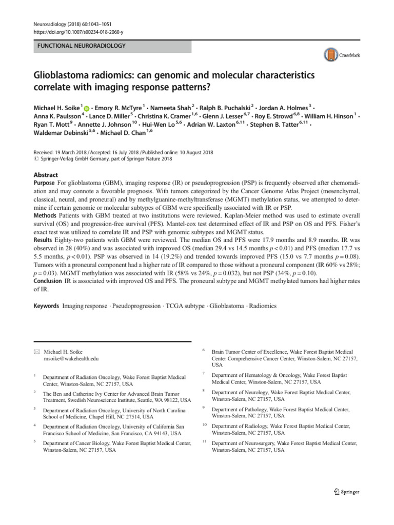 Glioblastoma radiomics- can genomic and molecular characteristics ...