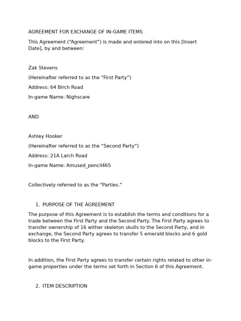 In-Game Item Exchange Agreement | PDF | Mediation | Arbitration