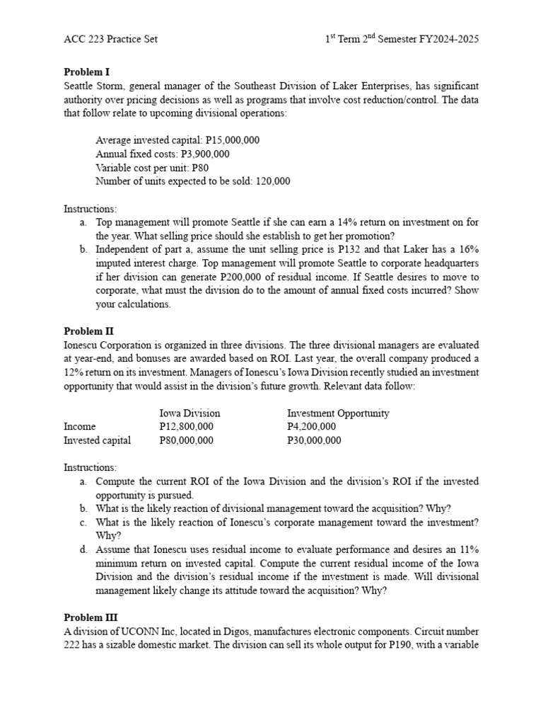 ACC 223 Practice Set: Financial Analysis Tasks | PDF | Prices | Return ...