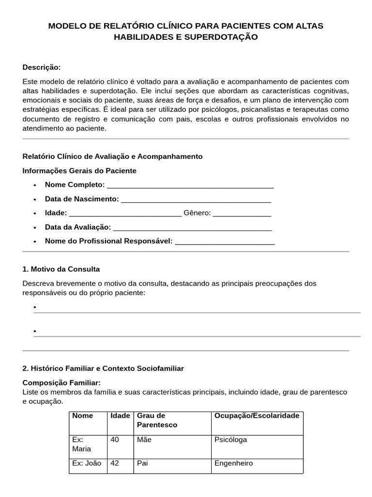 Modelo de Relatório para Superdotação | PDF | Superdotados | Família