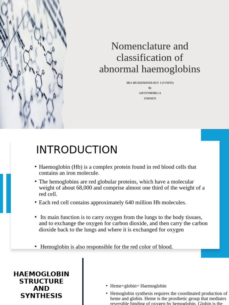 NOMENCLATURE AND CLASSIFICATION OF ABNORMAL HAEMOGLOBIN | PDF ...