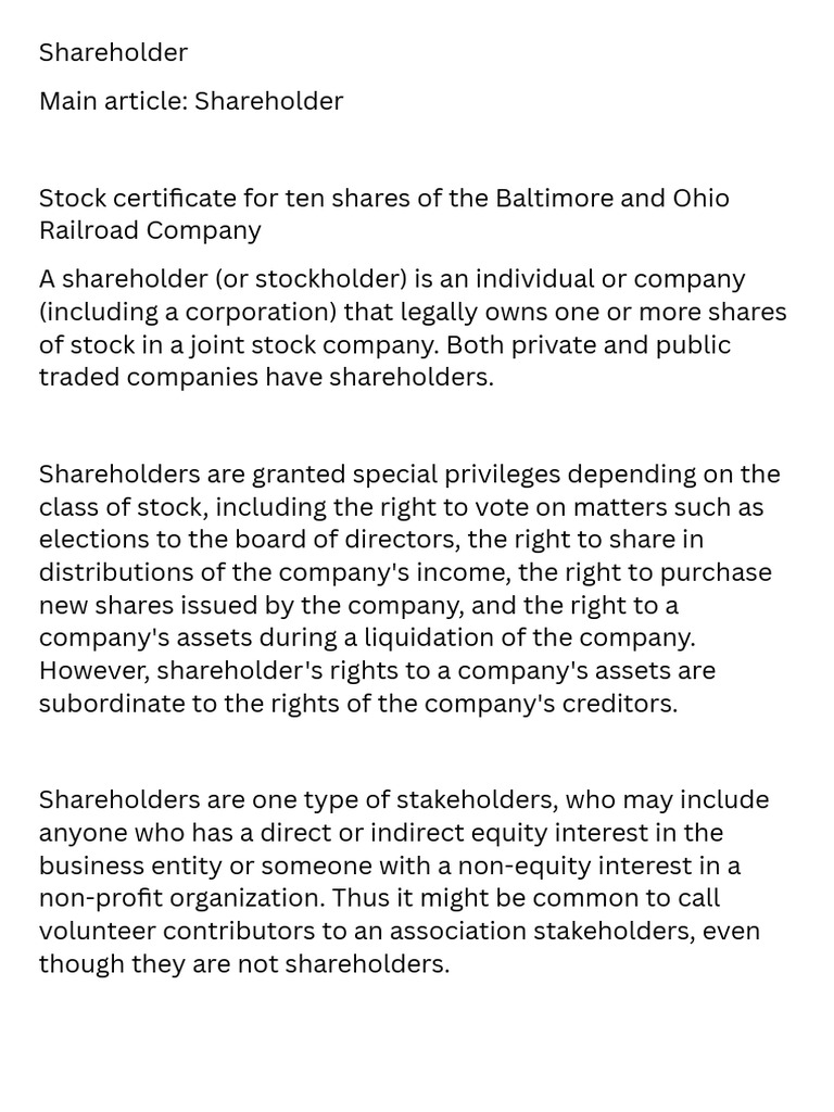 Understanding Shareholders' Rights and Roles | PDF