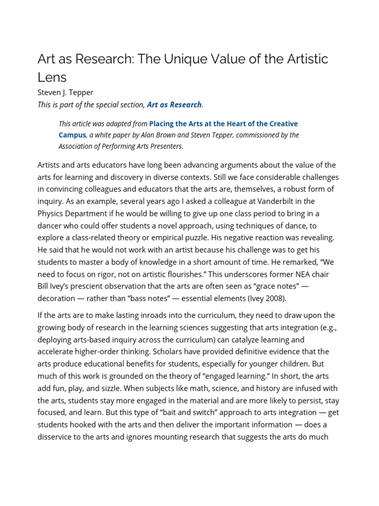 Art As Research The Unique Value of The Artistic Lens | PDF | Curiosity ...