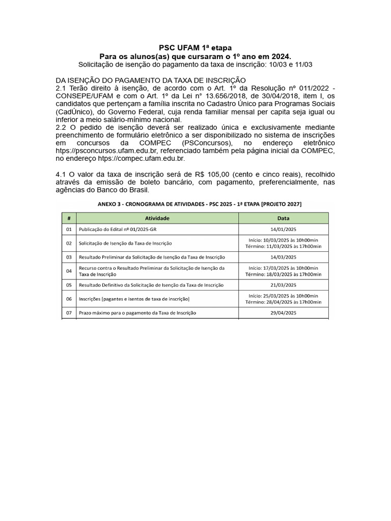 PSC Ufam 1 Etapa | PDF