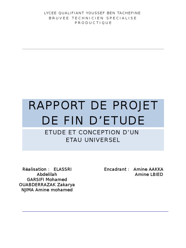 Projet de Fin d'Etude  Usinage  Planification