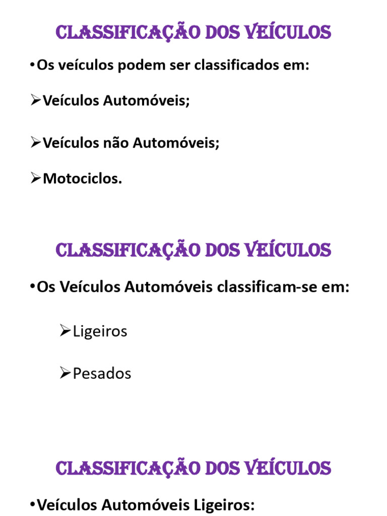 Classificação dos Veículos Automóveis | PDF
