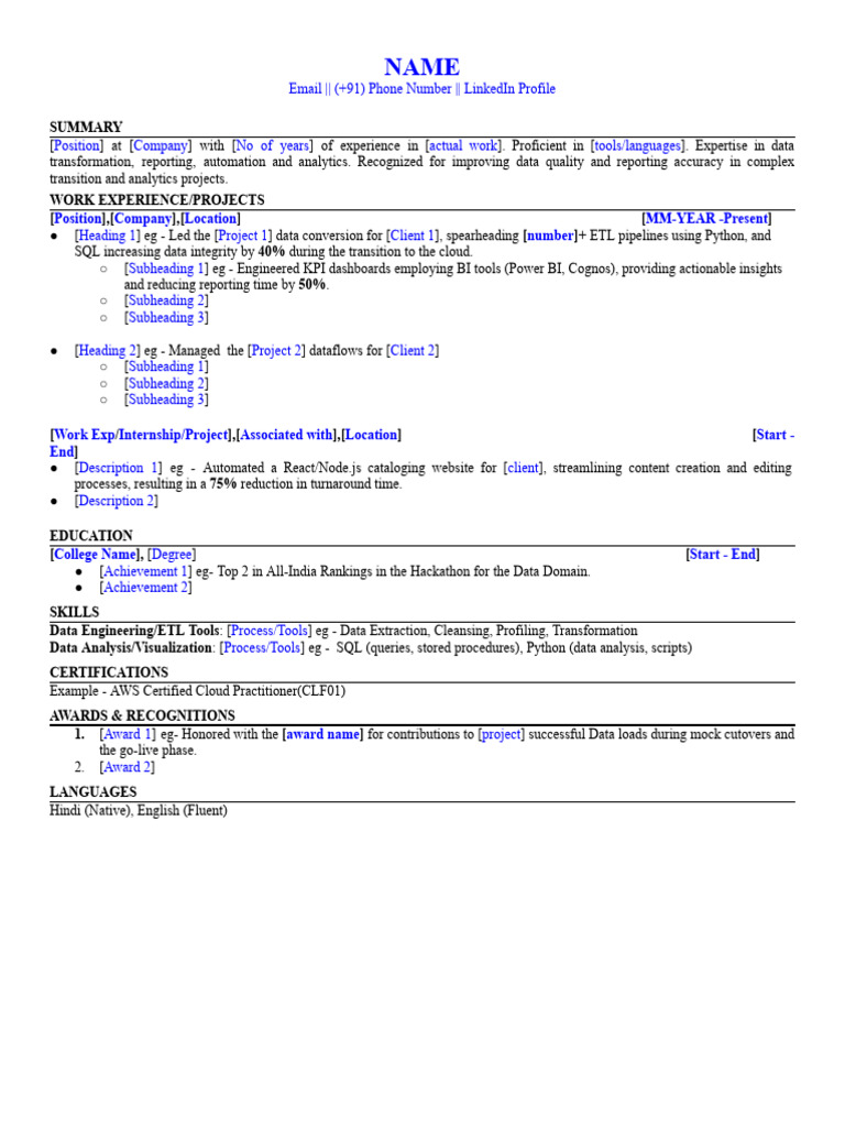 Data Analyst Resume Template Pdf