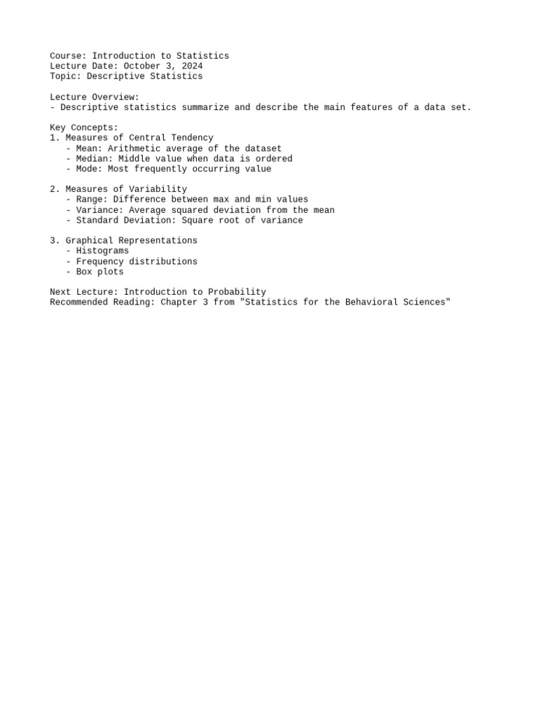 Descriptive Statistics Overview | PDF