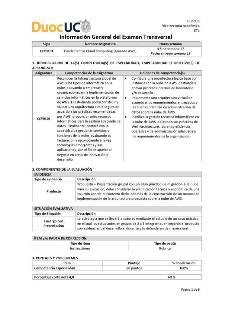 Examen Transversal: Fundamentos Cloud AWS | PDF | Computación en la ...