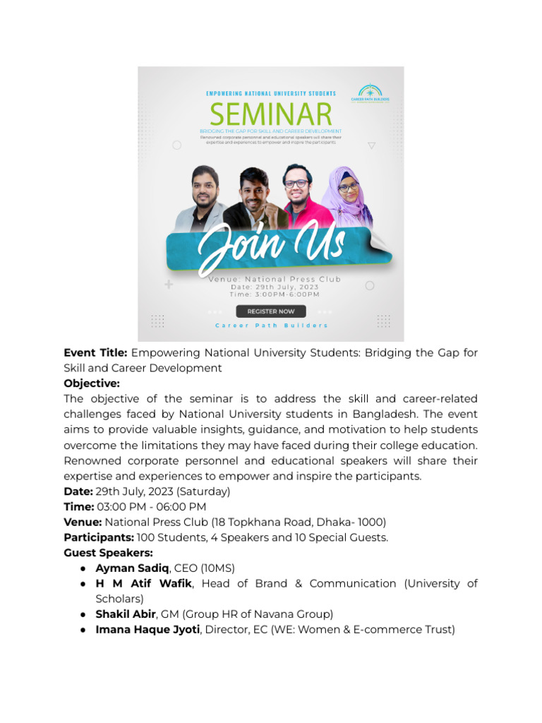 Seminar Plan by Career Path Builders | PDF | Empowerment | Business