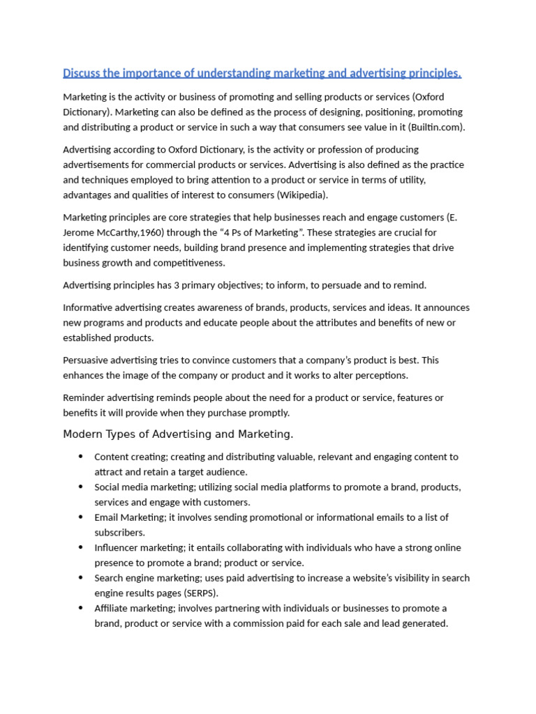 Understanding Marketing Principles | PDF | Marketing | Advertising