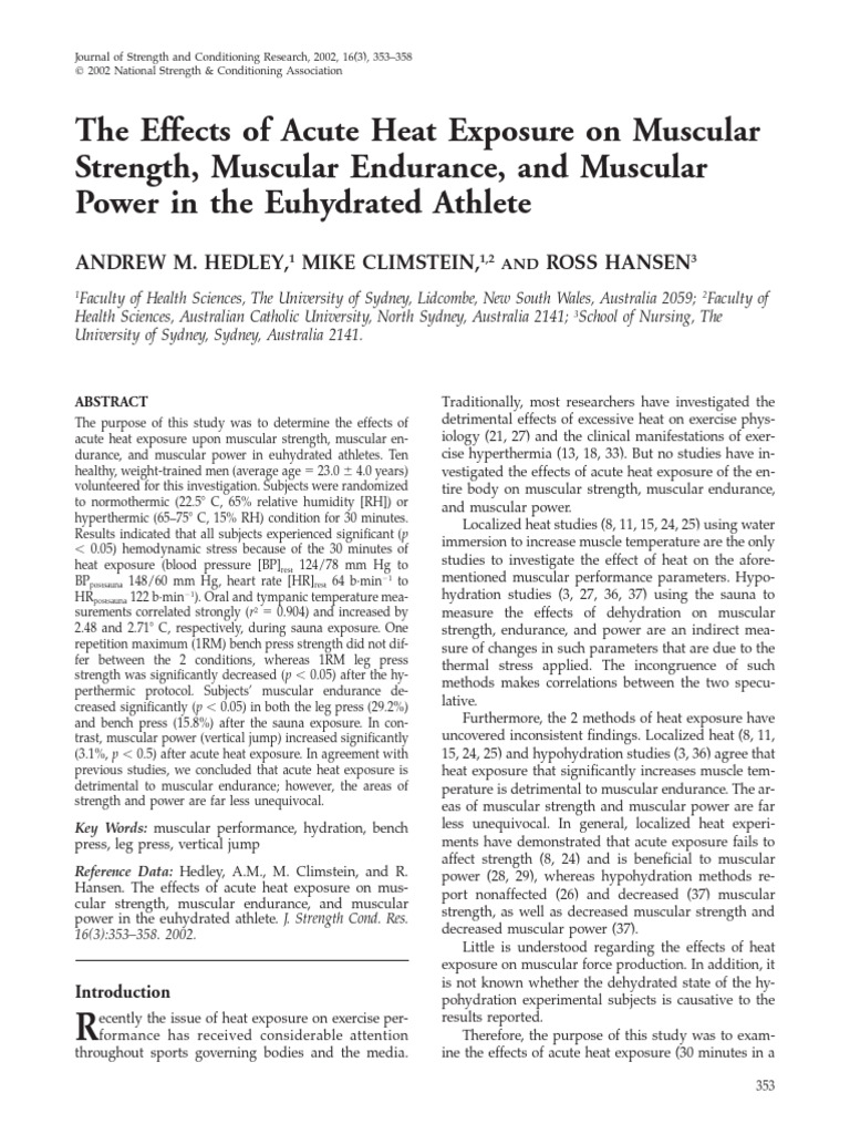 Effects of Heat on Muscle Performance | PDF | Blood Pressure | Hyperthermia