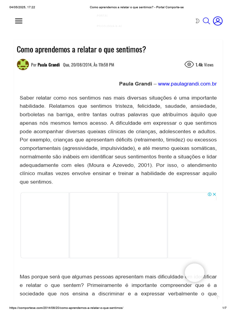 Como Relatar Nossos Sentimentos | PDF | Comportamento | Dor
