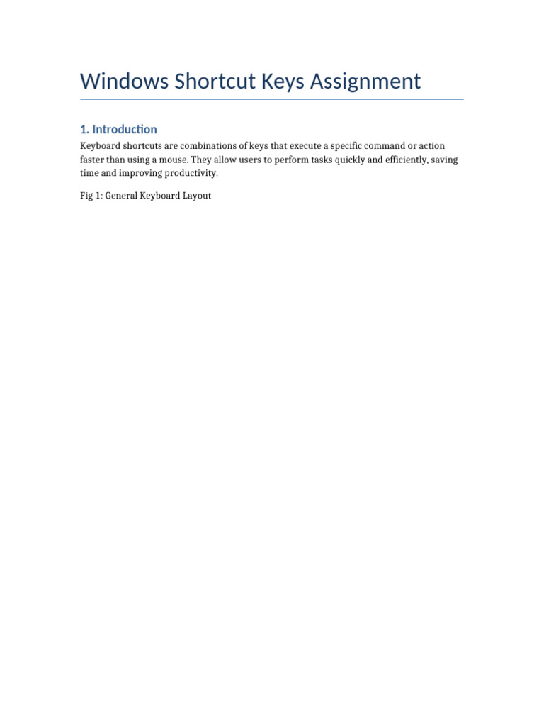Windows Shortcut Keys Styled Assignment | PDF