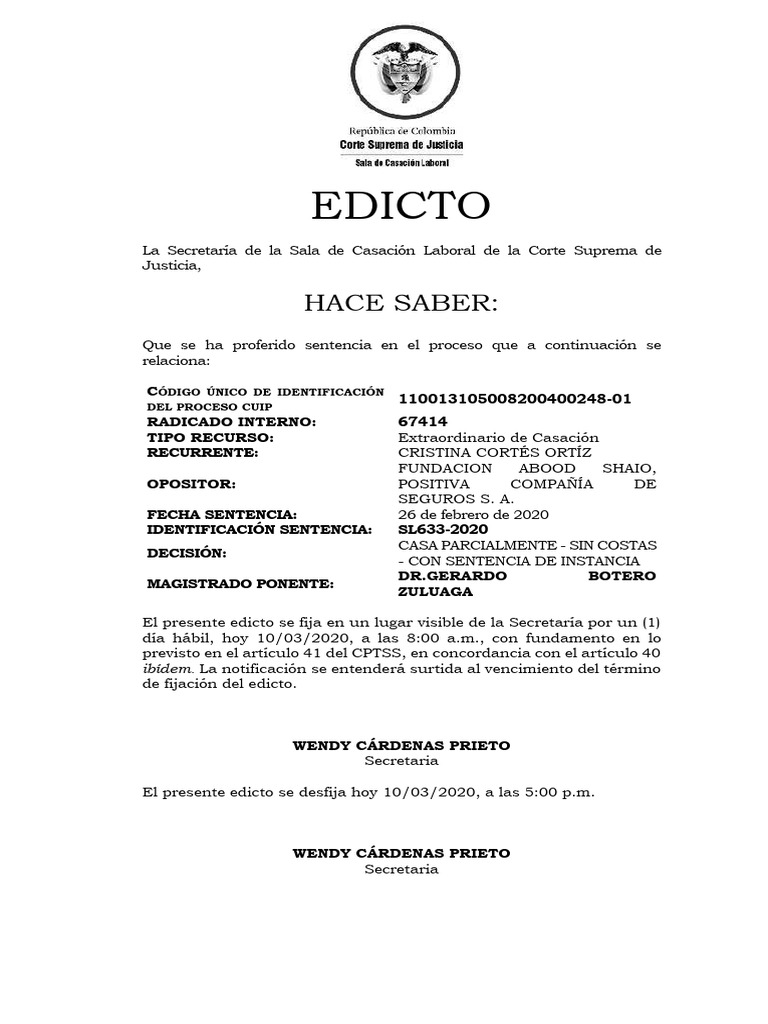 Sentencia Laboral 633-2020 | PDF