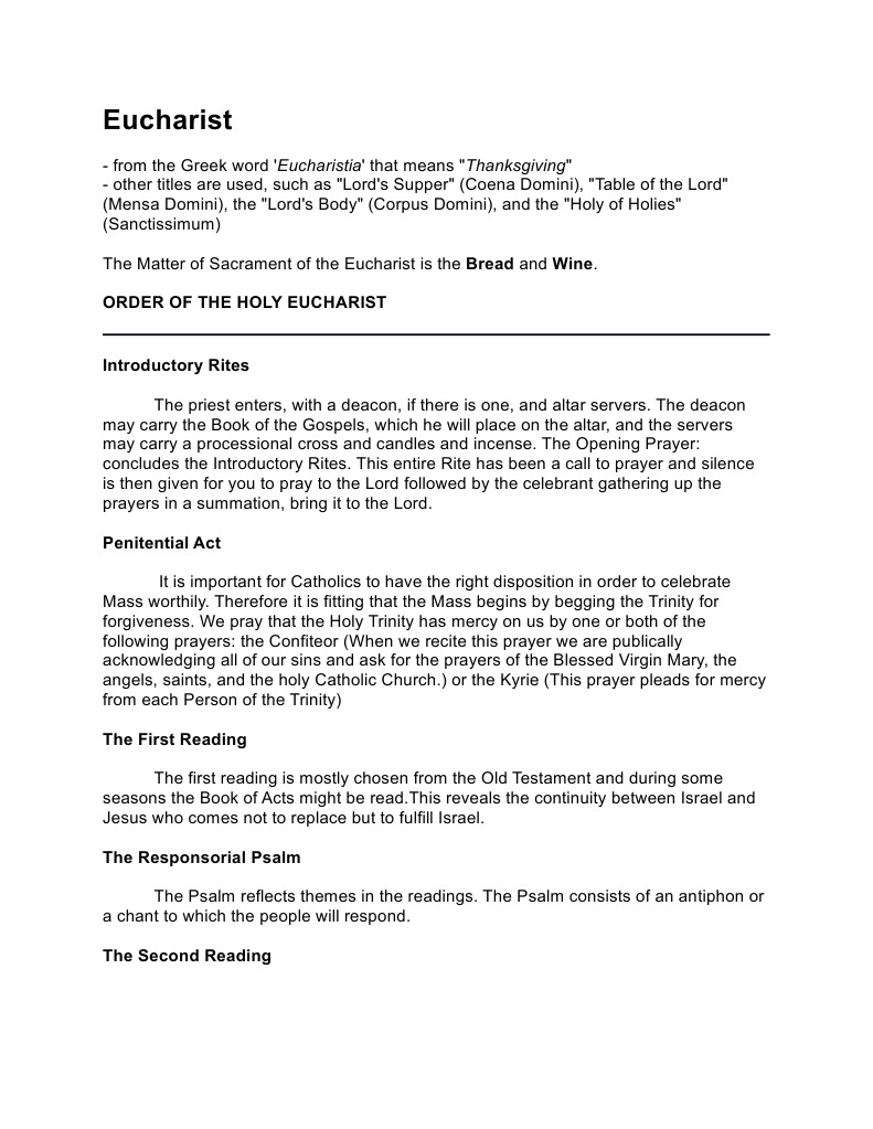 Eucharist: Order of The Holy Eucharist | PDF | Religion & Spirituality