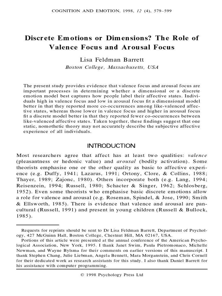 Valence and Arousal in Emotion Models | PDF | Emotions | Affect ...
