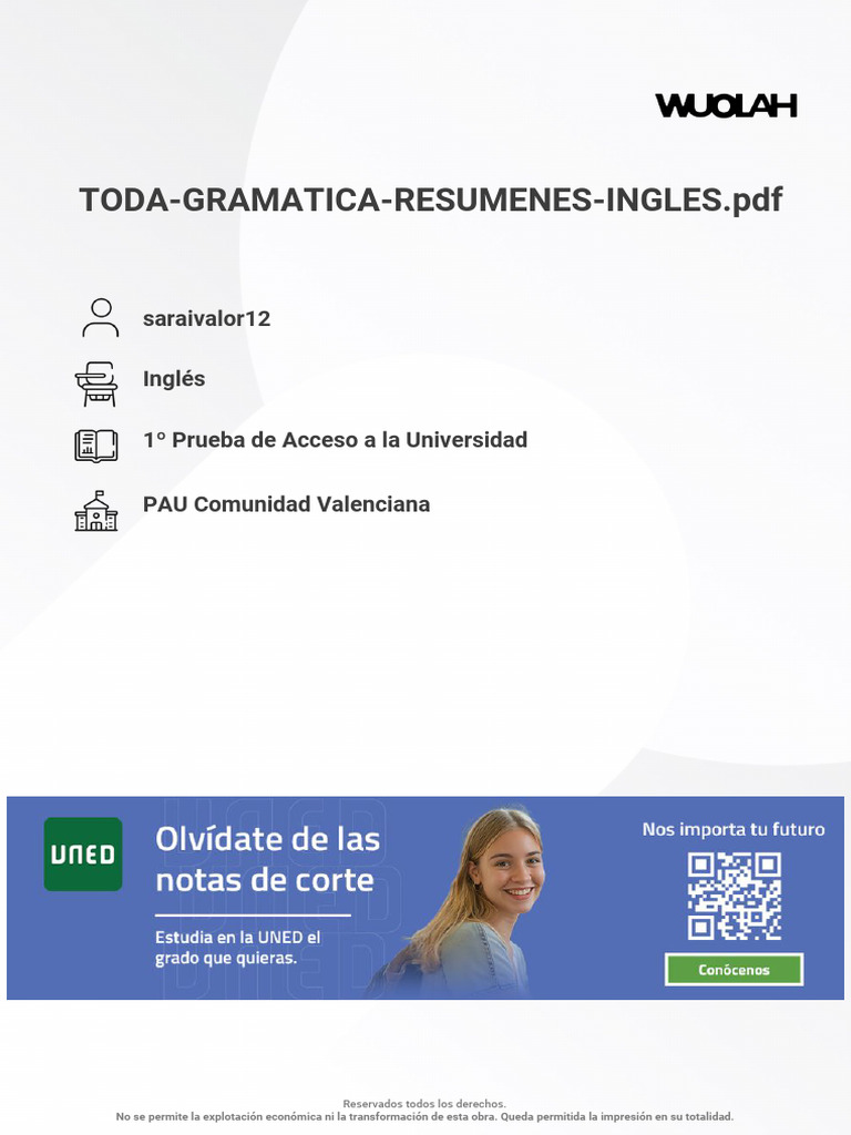 Wuolah Free TODA GRAMATICA RESUMENES INGLES | PDF