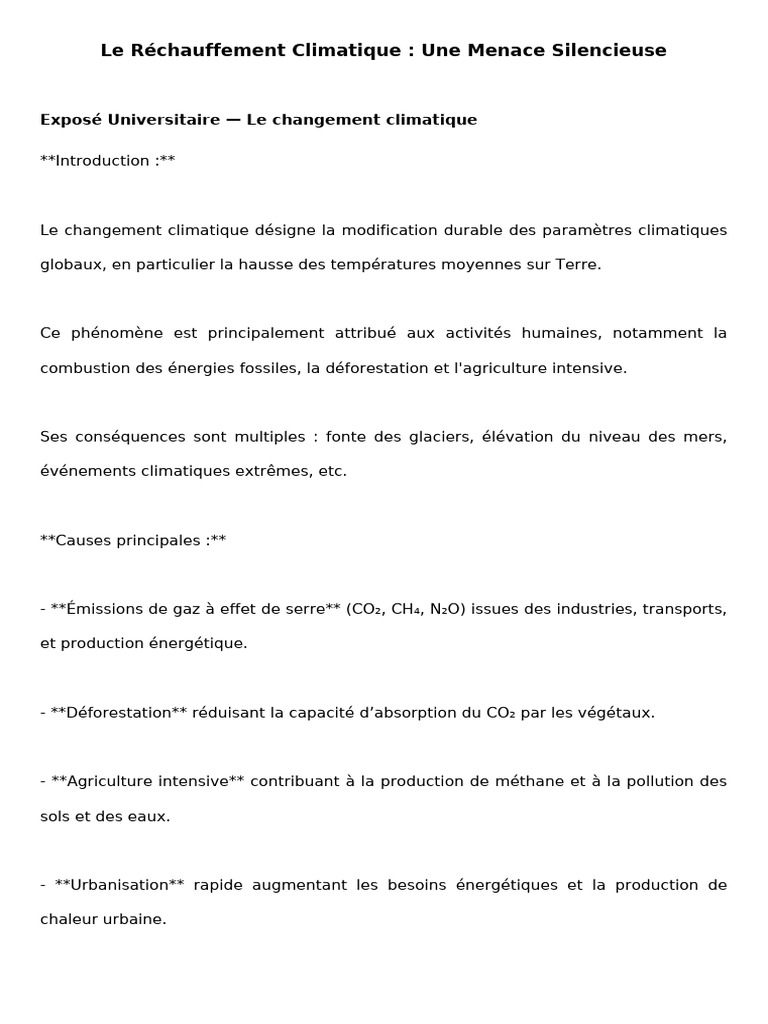 Réchauffement Climatique : Causes et Solutions | PDF | Changement ...