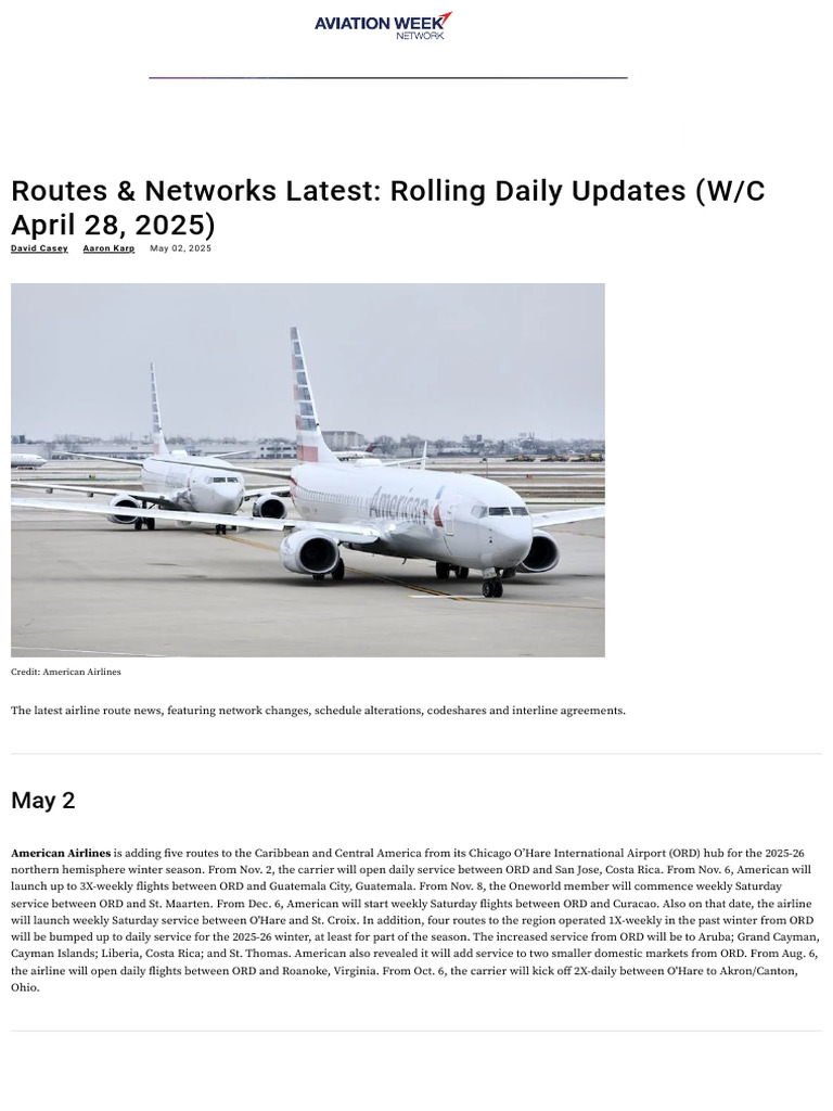 Routes & Networks Latest - Rolling Daily Updates (W - C April 28, 2025 ...
