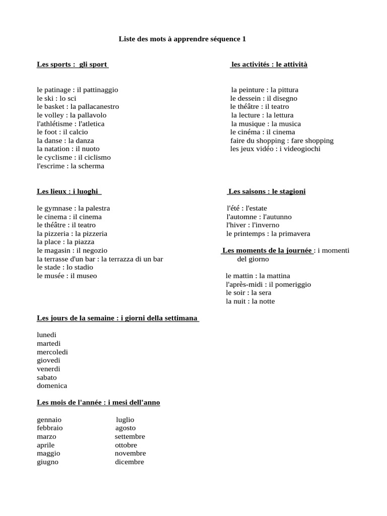 Liste Du Lexique Séquence 1 3 | PDF