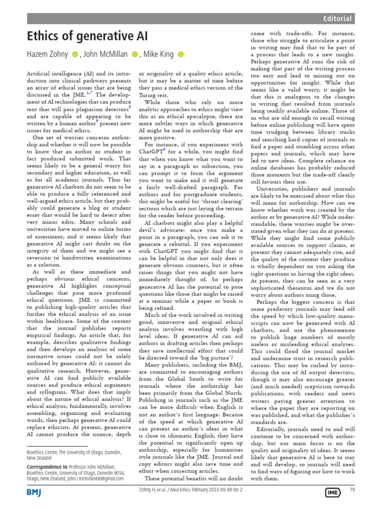 Ethics of Generative AI (Hazem Zohny) | PDF | Artificial Intelligence ...