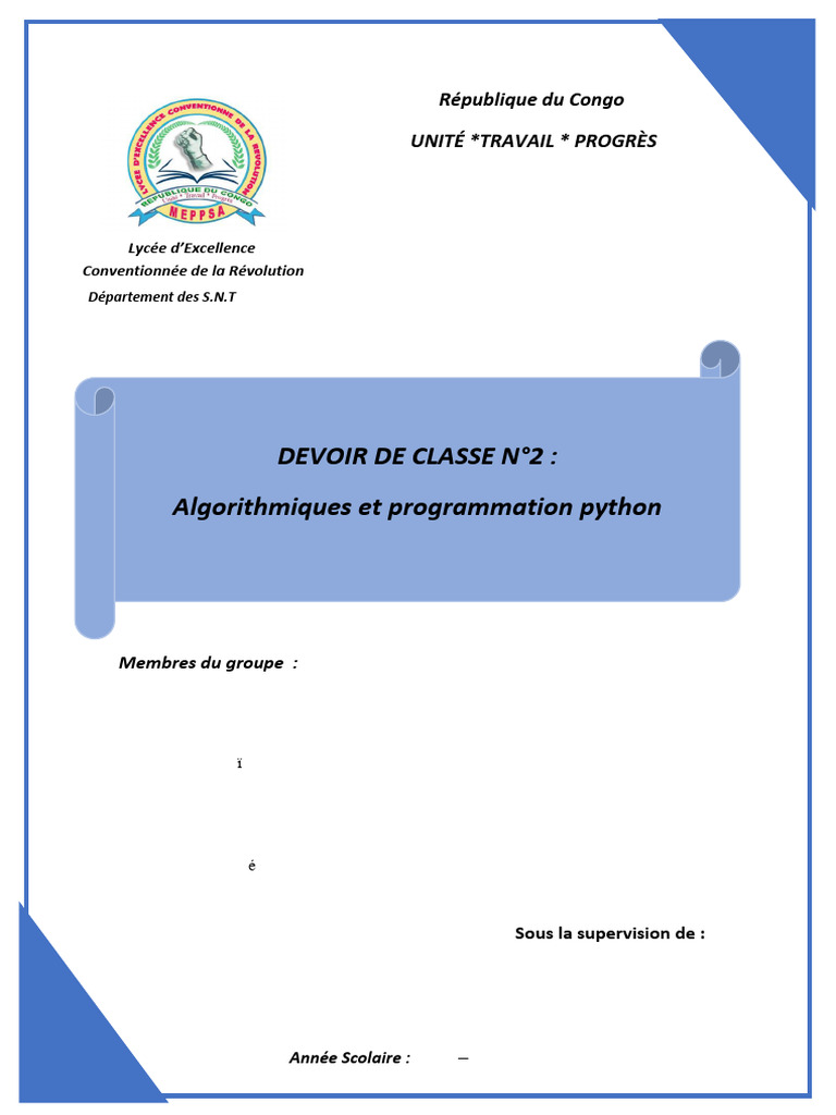 Devoir Python : Algorithmes et Exercices | PDF | Mathématiques ...