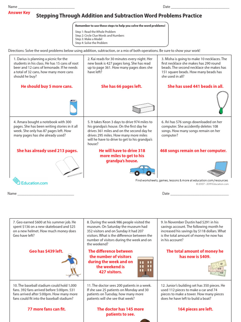 Addition and Subtraction Word Problems | PDF