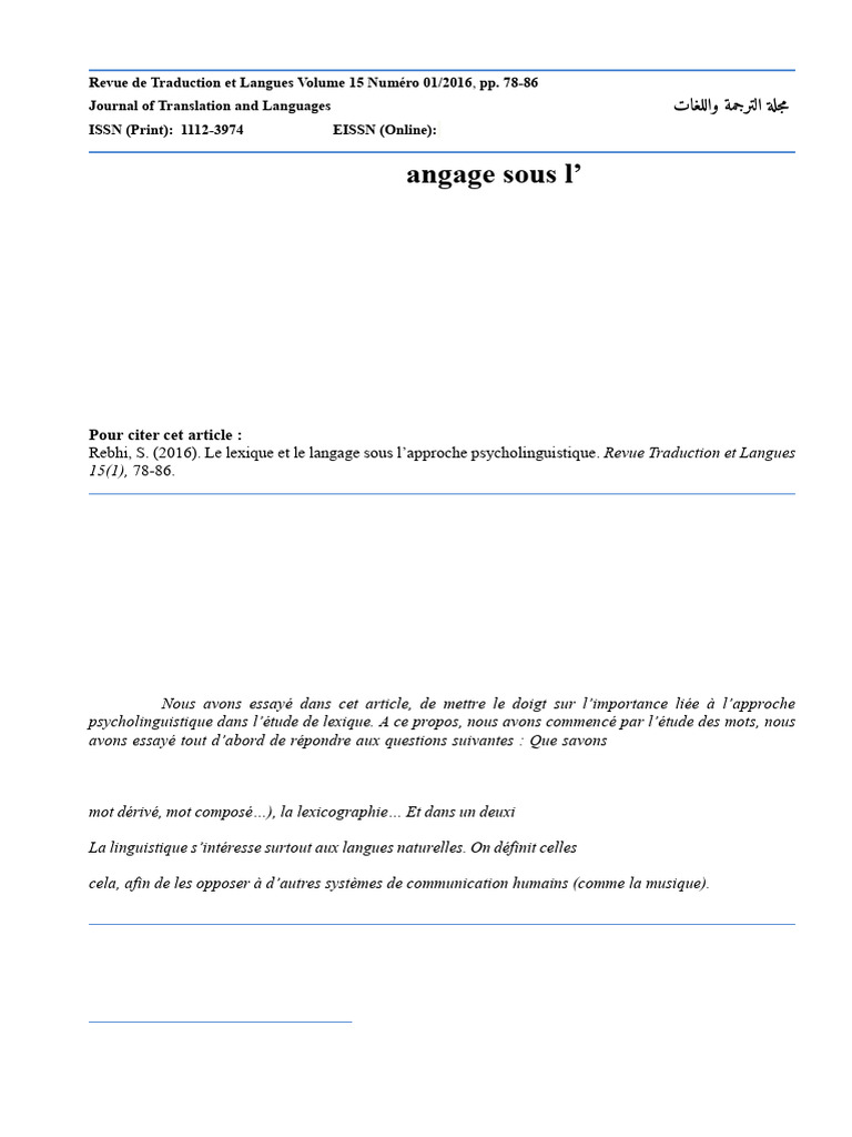 Lexique et Psycholinguistique | PDF | Linguistique | Mot