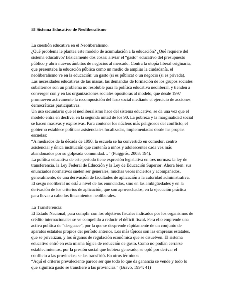 Neoliberalismo y su Impacto en la Educación | PDF | Neoliberalismo ...