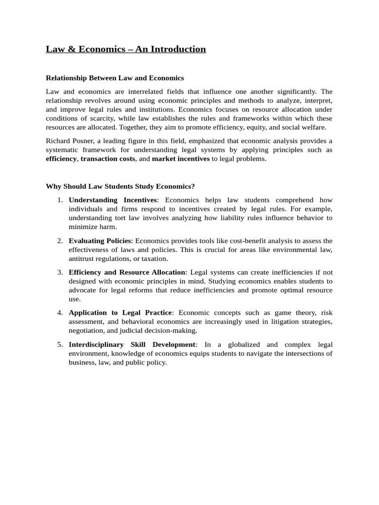 Law and Economics: Key Concepts Explained | PDF | Law And Economics ...