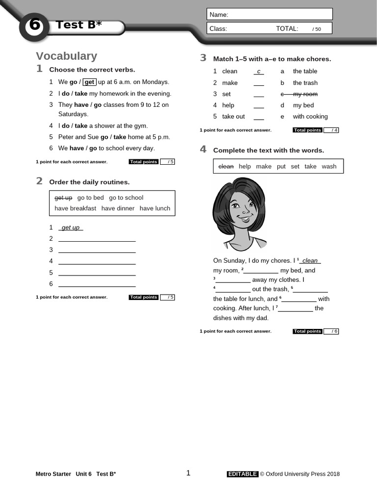 Metro Starter Unit 6 Test B One Star | PDF | Lunch | Syntax